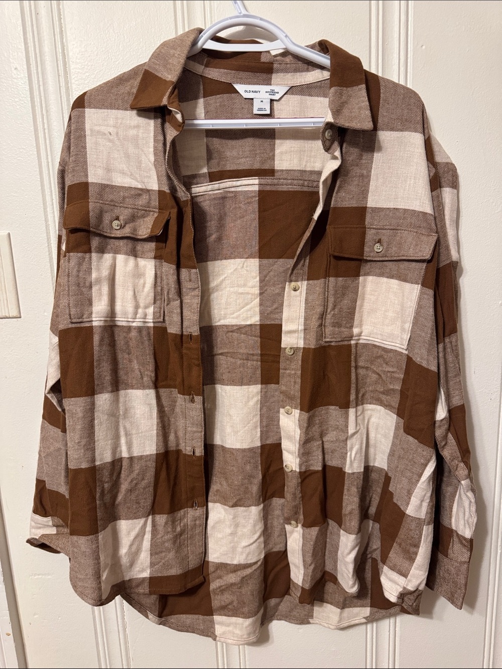 Old Navy Women’s Brown Plaid Button-Up Shirt Jacket